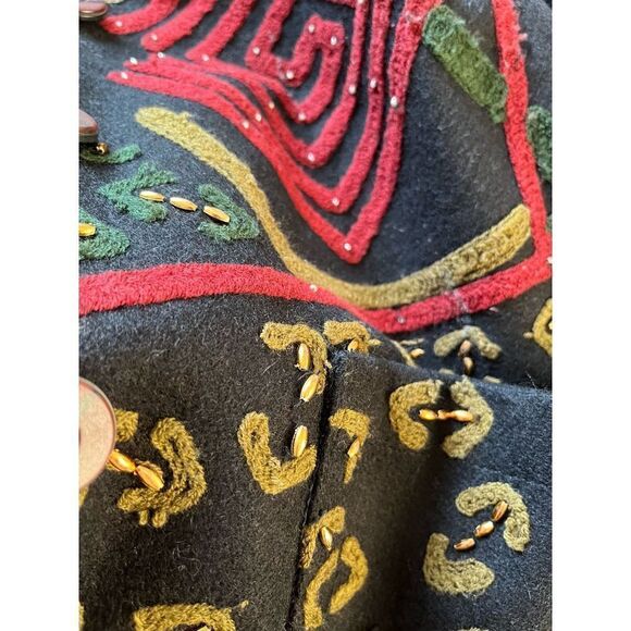 Wool Blend Jacket XS Embroidered Abstract Embellished Funky Oversized - Picture 11 of 12